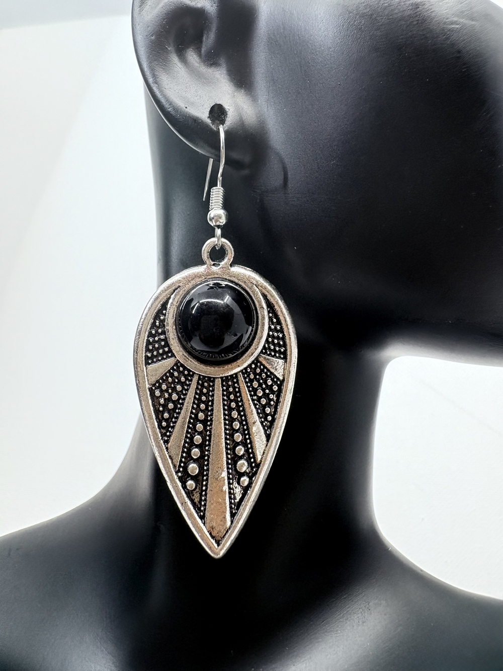 Silver-Tone Black Teardrop Dangle Earrings - Women Jewelry